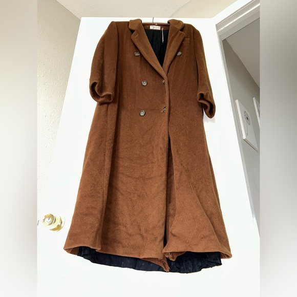 Ashley Scott 100% wool caramel brown long heavy warm double breasted trench coat - Picture 14 of 15